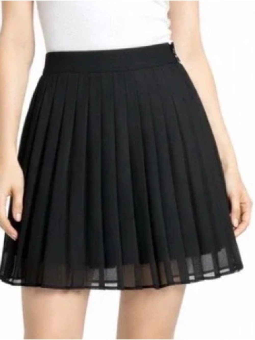 LOFT Black Pleated Dress Skirt Sz 2 Lined Crepe Semi Sheer Office Siren